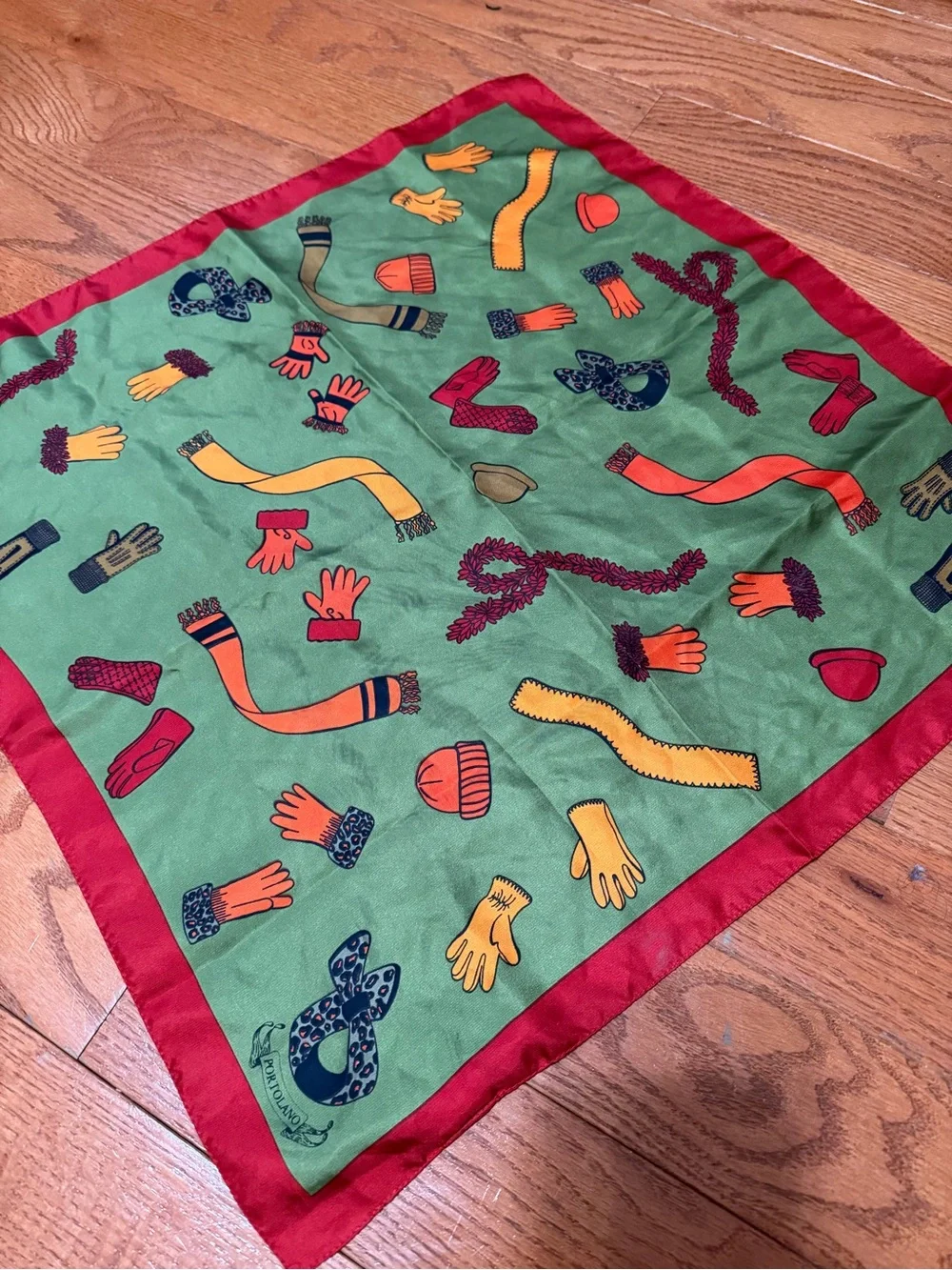 Portolano 100% Silk Scarf Made In Italy Winter Gloves Hats Scarves Print 19”X19”